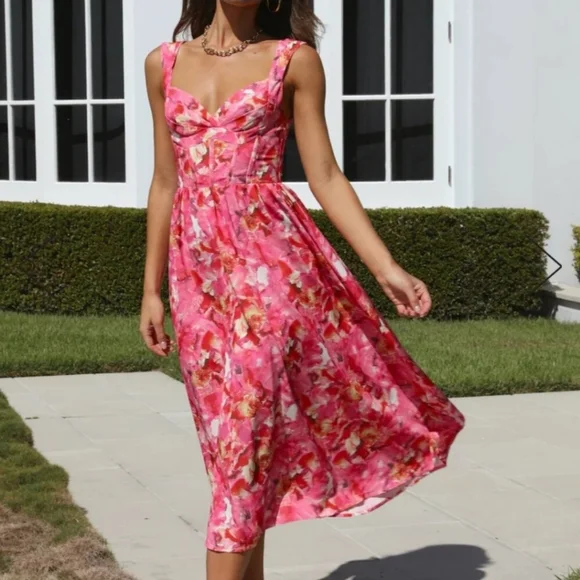 Holly Molly Elegant Pink Floral Women's Dress Size L Nwt - Picture 3 of 7